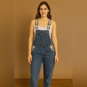 VINTAGE 90’s ZENA Denim Overalls with Plaid Accents